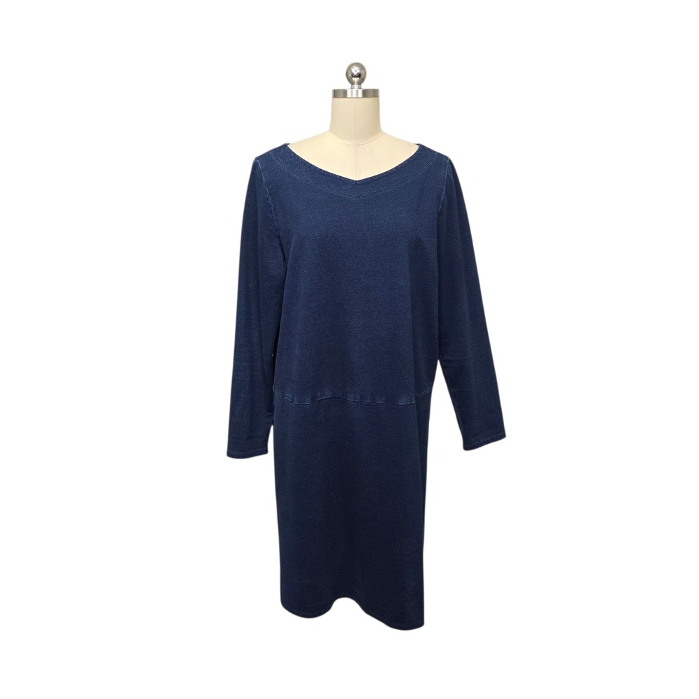 Pure Jill Indigo Blue‎ French Terry Long Sleeve Shift Dress Womens Size Large L